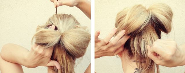 Прикрепете половинките коса с фиби към главата си.